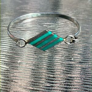 Vintage Mexican Malachite Inlay Cuff Bracelet – Geometric Modernist Design